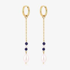 Long Dangle Lapis & Baby Fresh Water Pearl Earrings